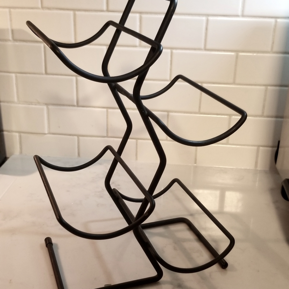 Metal Black Tabletop Wine Bottle Rack with handle, holds 4 bottles
